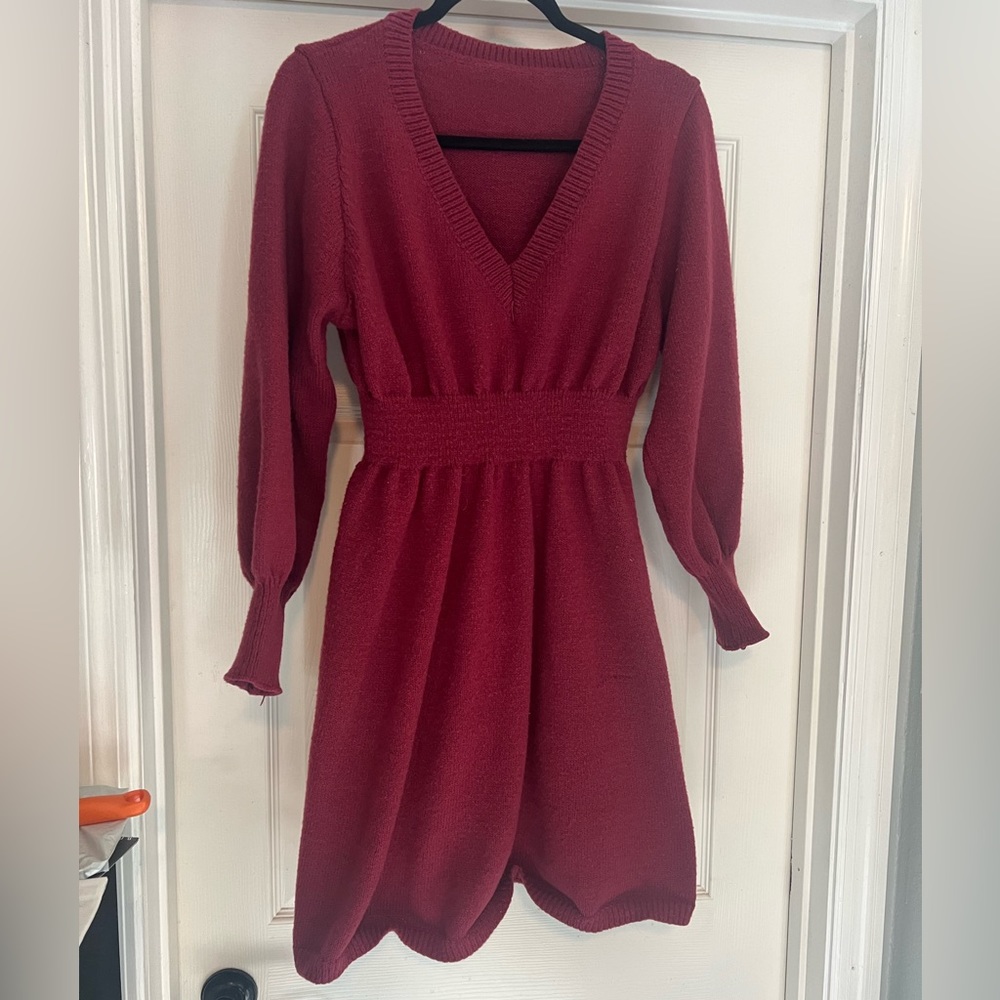 Burgundy long sleeve sweater dress